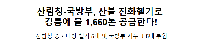  산림청-국방부, 산불 진화헬기로 강릉에 물 1,660톤 공급한다!
