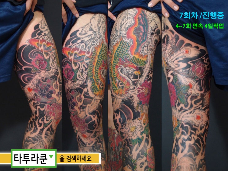  긴다리 봉황문신/컬러 봉황타투 진행중(미완성타투)-[홍대 타투라쿤]