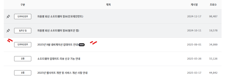  현대자동차 25년 9월 내비게이션 업데이트 안내