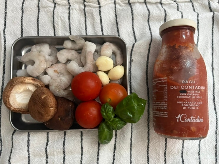  이콘타디니 피망토마토 소스 or 토마토 야채라구 소스로 새우 토마토 파스타 리뷰