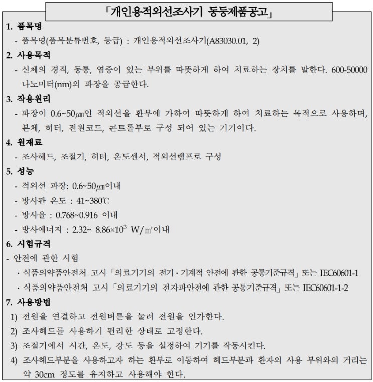  의료기기 동등공고제품 인증절차, 특징, 장단점