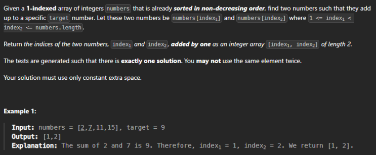  JAVA_LeetCode 167_Two Sum II - Input Array Is Sorted