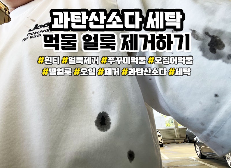 흰티 먹물 오염 얼룩제거 과탄산소다로 세탁하기