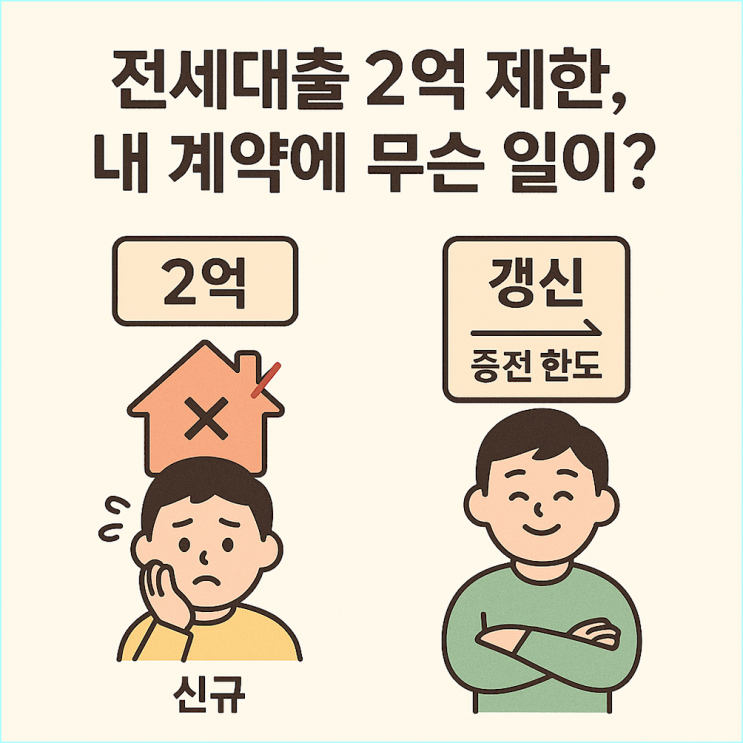  1주택자 전세대출 2억 제한, 당장 내 계약에 생길 일 (신규 vs 갱신 완벽 비교)