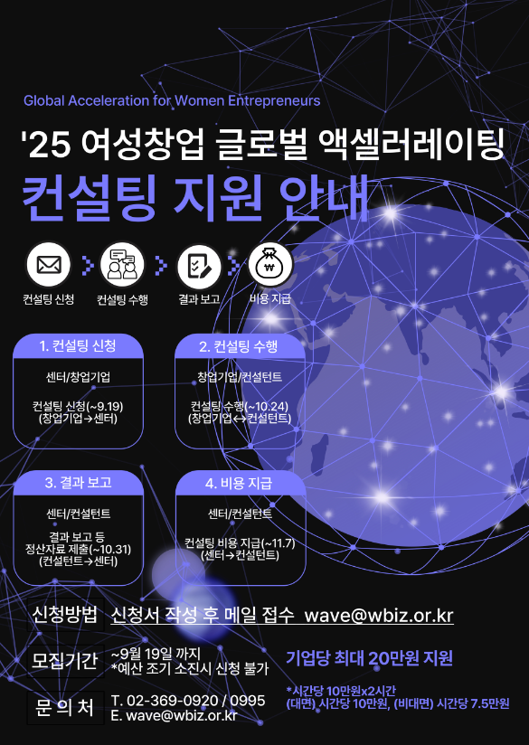  2025년 여성창업 글로벌 액셀러레이팅 컨설팅 지원 공고