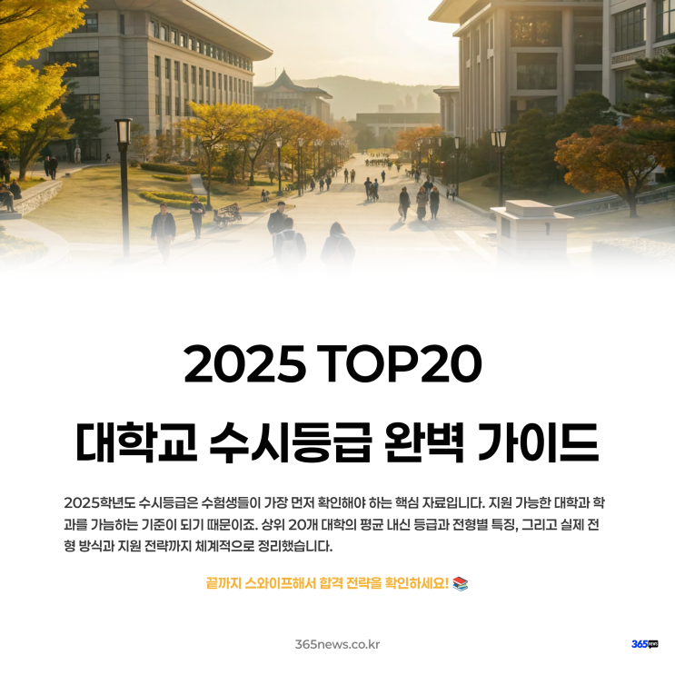  2025 수시등급 상위 20개 대학 리스트 및 전략 총정리