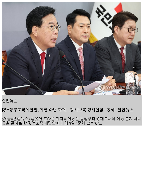 野 "<b>정부조직개편안</b>, 개편 아닌 파괴…정치보복 생체실험" 공세