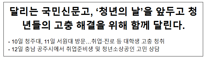 달리는 국민신문고, '청년의 날'을 앞두고 청년들의 고충 해결을 위해 함께 달린다.