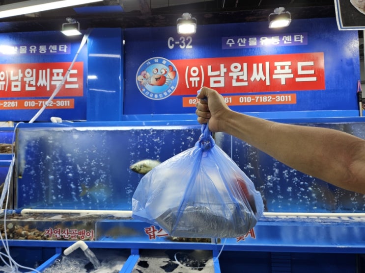  가락시장 횟집: 남원씨푸드에서 새우 뿌시기!