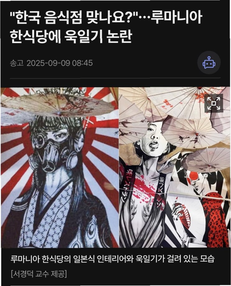 <b>루마니아 한식당</b>의 충격적인 <b>욱일기</b> 사용 논란: 한국 문화를... 
