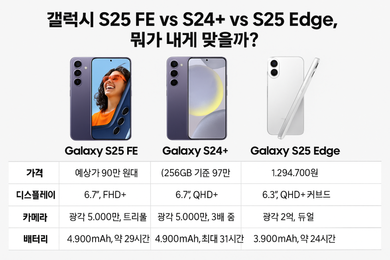 갤럭시 S25 FE vs S24+ vs S25 Edge, 어떤 모델이 나에게 맞을까?