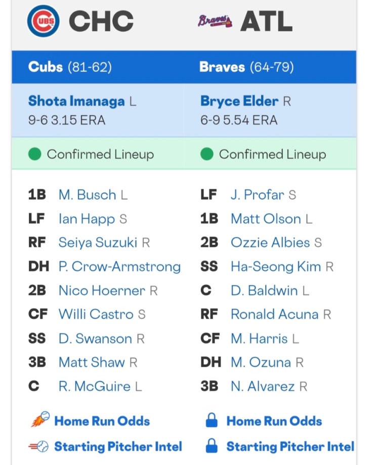 [2025년 MLB] 9월 9일 시카고컵스 vs 애틀랜타, <b>김하성</b> vs... 