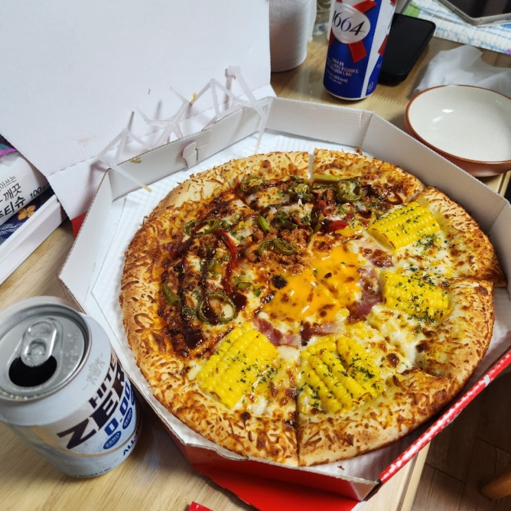  (배민할인) 빽보이피자 :: 반반 피자L - 열탄불고기 + 체다콘치즈