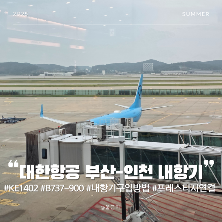  부산 김해 - 인천 연결 내항기 B737-900ER 구매방법 이용후기 대한항공 KE1402