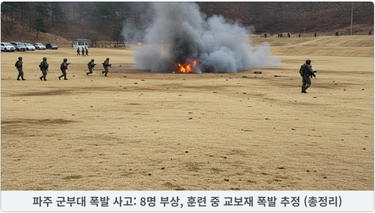  파주 군부대 폭발 사고: 8명 부상, 훈련 중 교보재 폭발 추정 (총정리)