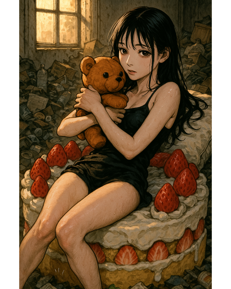  인형을 안은 소녀 일러스트
