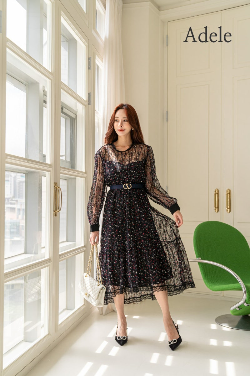 ADELE I 아델 원피스  I  이계절에 딱~ 화려한 시스루 블랙 쉬폰 원피스