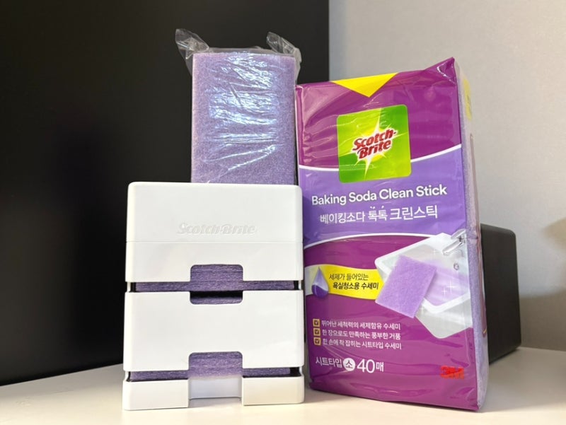 3M 스카치브라이트 베이킹소다 함유 크린스틱 시트타입 수세미로 화장실 청소 한 장으로 끝