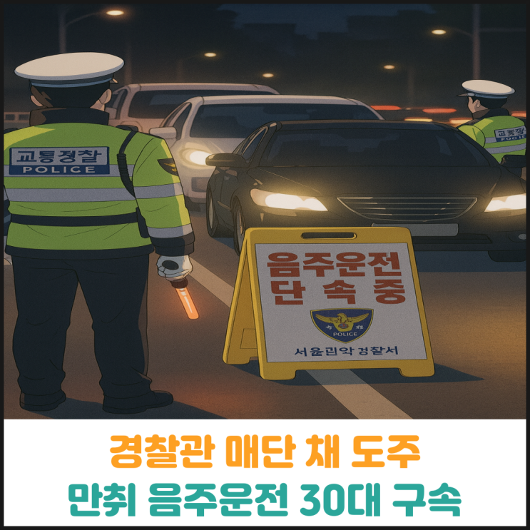  경찰관 매단 채 도주한 만취 음주운전 30대 구속