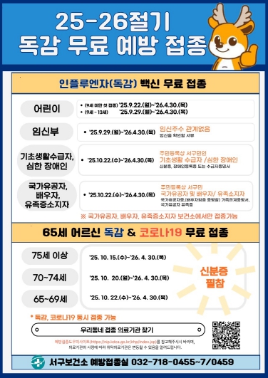 인천 서구, 25-26절기 인플루엔자 무료 예방접종 실시