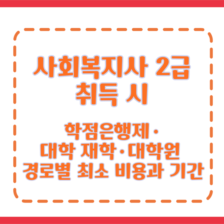  사회복지사 2급 취득 시 학점은행제·대학 재학·대학원 경로별 최소 비용과 기간