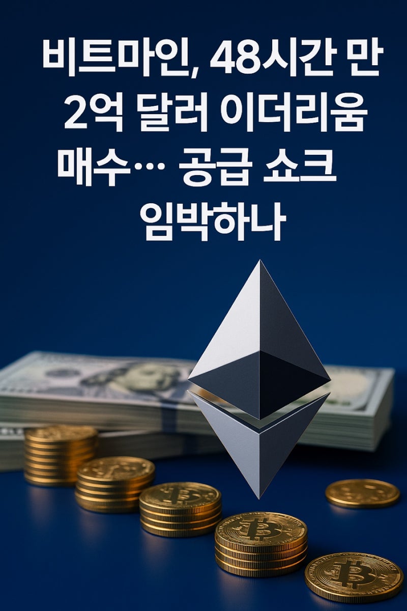 비트마인, 48시간 만에 2억 달러 이더리움 매수… 공급 쇼크 임박하나 : 네이버 블로그
