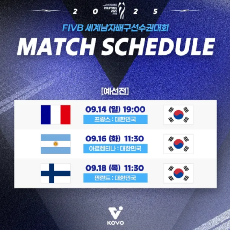  2025 FIVB 남자배구 세계선수권 개막!! 대한민국 예선 C조에서 프랑스와 첫 경기, 그리고 아르헨티나와 핀란드...해낼 수 있을까??(남자배구 일정 대진)