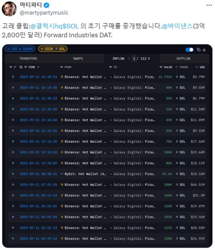 갤럭시 디지털, 단 12시간 만에 3억 달러 규모 <b>솔라나</b> 대량 <b>매수</b>... 