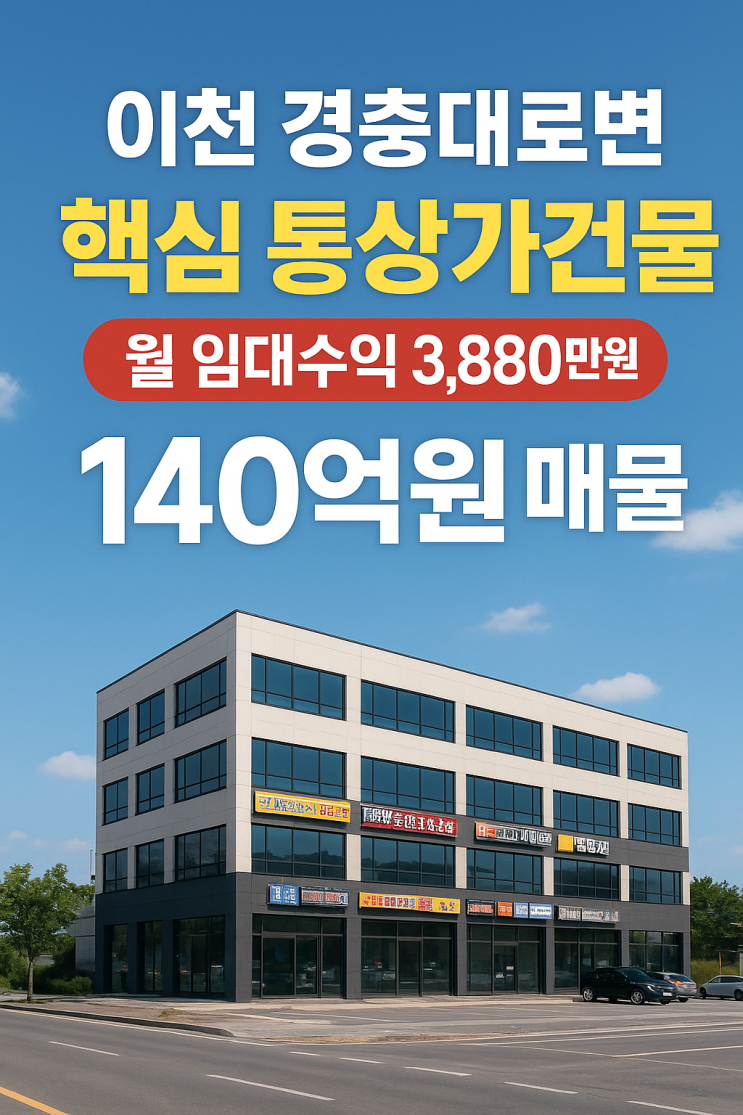  안정적 임대수익 보장! 이천 관고동 경충대로 통상가건물, 월 3,880만 수익·140억 투자 기회[이천건물]