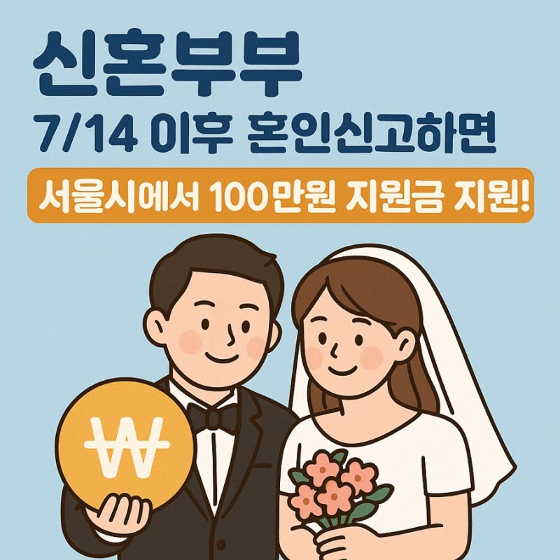 신혼부부 혼인신고 지원금, 서울시에서 100만원 지원!