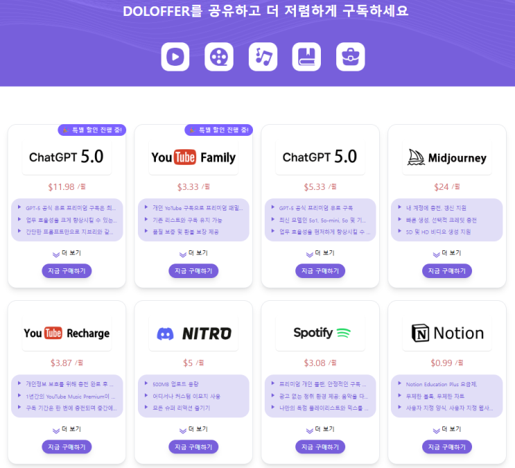  Doloffer 챗지피티·유튜브·미드저니 쉐어 구독 후기 할인코드 쿠폰