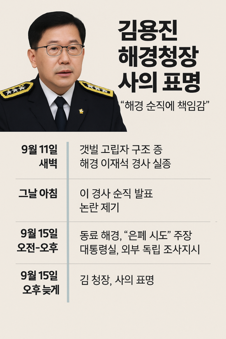 <b>김용진 해경청장 사의</b> 표명…“해경 순직에 책임감” 그... 