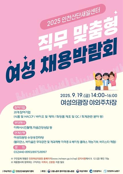 “여성 구직자 취업 지원” 인천시, 직무 맞춤형 채용박람회 연다