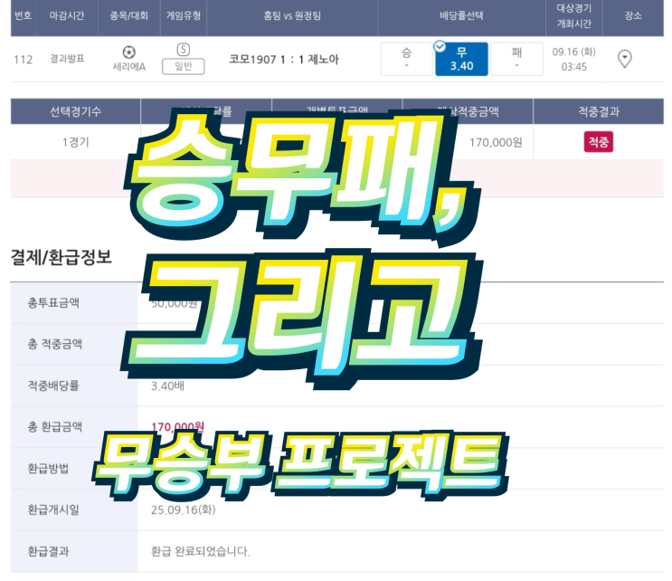 요즘 푹빠져있는 토토승무패+새로운 무승부프로젝트 공지