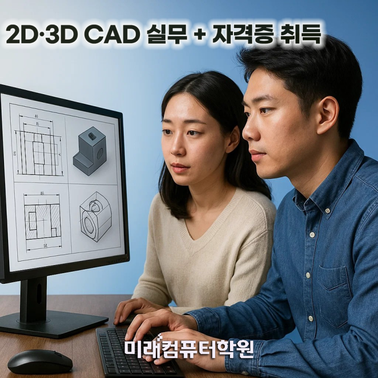  부산국비지원 AutoCAD(2D·3D) 실무 & 자격증 과정 – 스마트혼합훈련으로 취업과 포트폴리오까지!