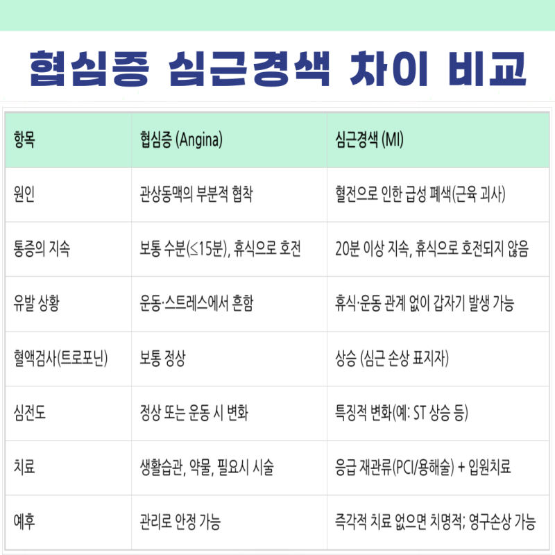 협심증 심근경색 차이점 차이 비교 원인 증상 증세 검사 치료 방법 약물 의학용어 NSTEMI STEMI
