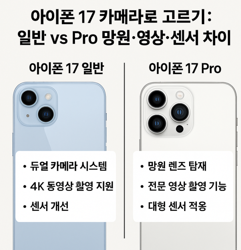 아이폰 17 카메라로 고르기: 일반 vs Pro 망원·영상·센서 차이
