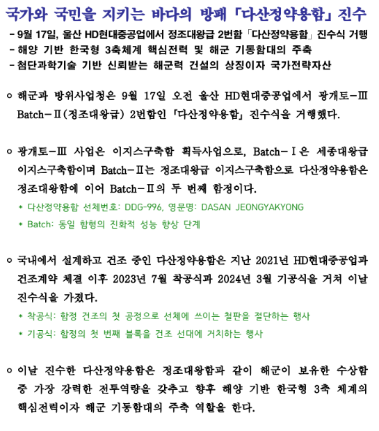 국가와 국민을 지키는 바다의 방패「다산정약용함」진수