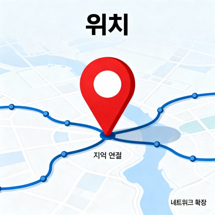  지도와 핀아이콘, 네트워크 연결 포함 위치 개념 일러스트
