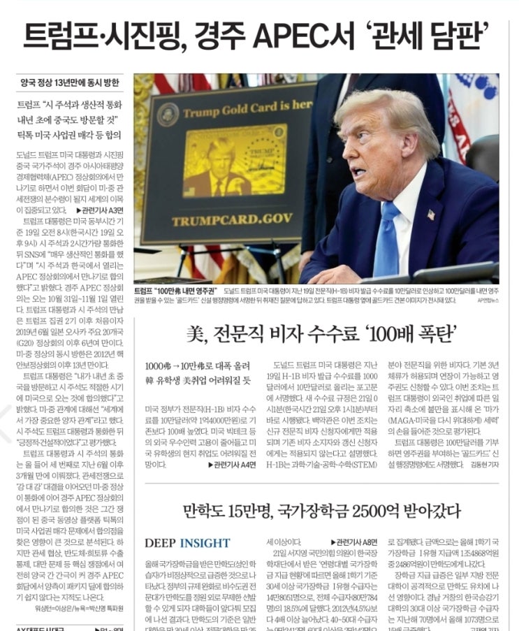 20250922(월) <b>트럼프</b>·<b>시진핑</b>, <b>경주 APEC</b>서 '관세 담판' 양국... 