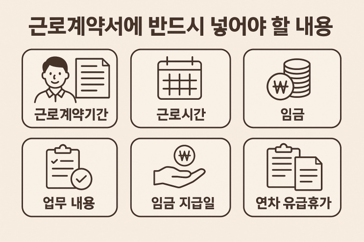  근로계약서에 어떤 내용을 반드시 넣어야 하나요?