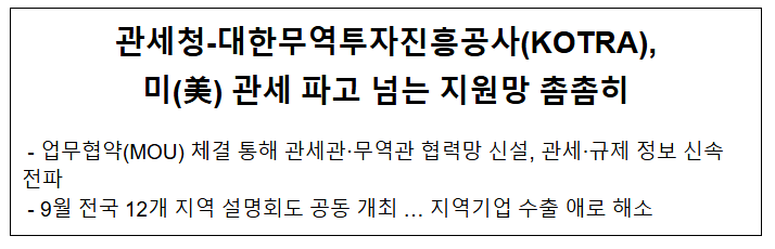  관세청-대한무역투자진흥공사(KOTRA), 미(美) 관세 파고 넘는 지원망 촘촘히