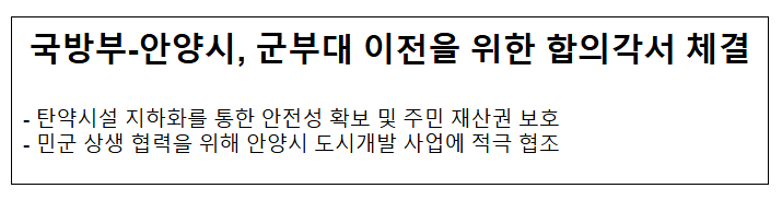 국방부-안양시, 군부대 이전을 위한 합의각서 체결