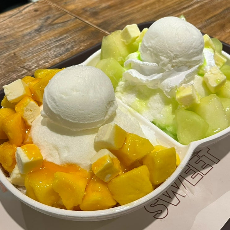  반반설빙 후기 애플망고메론반반설빙(칼로리, 가격, 맛)