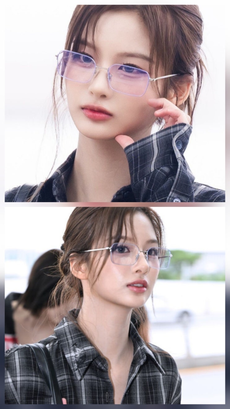 엔믹스 설윤 공항패션 체크셔츠 선글라스 스타일링