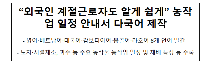 "외국인 계절근로자도 알게 쉽게" 농작업 일정 안내서 다국어 제작