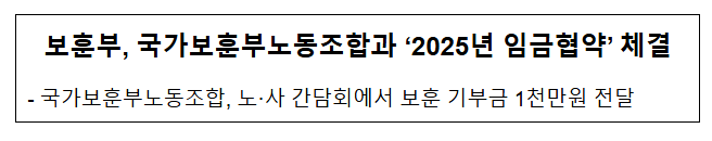 보훈부, 국가보훈부노동조합과 2025년 임금협약 체결