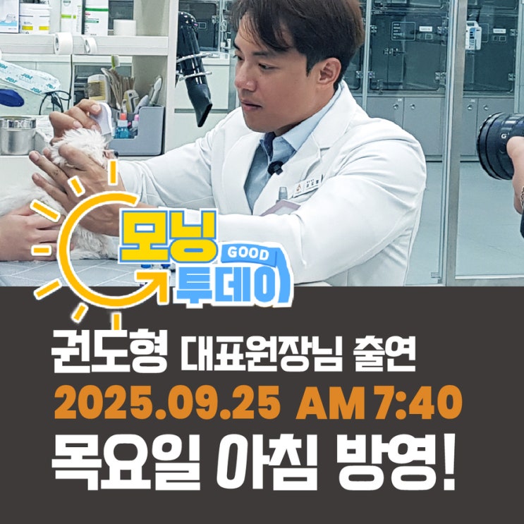  권도형 대표원장 KNN 굿모닝 투데이 출연 내일 9월 25일 목 방영합니다 부산24시동물병원