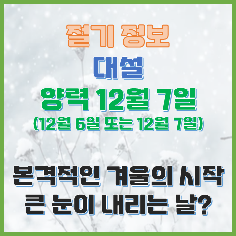  대설 12월 6일 또는 7일 본격적인 겨울의 시작, 큰 눈이 오는 날?