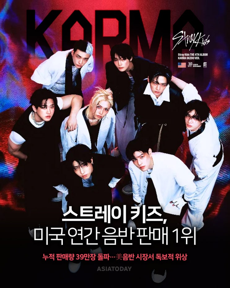 <b>스트레이 키즈</b>, ‘카르마’로 <b>미국</b> 연간 <b>음반 판매 1위</b>